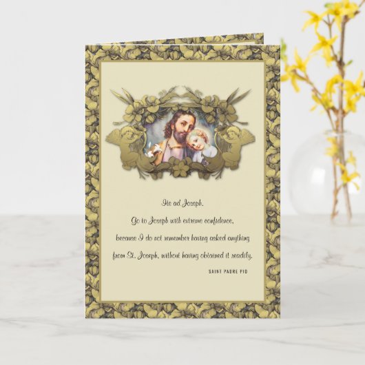 Elegant Religieuze St. Joseph Child Jesus Gold Kaart (Gele Bloem)