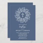 Elegant Religious Blue Cross Baptism Kaart (Voorkant / Achterkant)