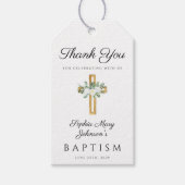 Elegant Religious Cross Floral Baptisme Hartelijk Cadeaulabel (Voorkant)