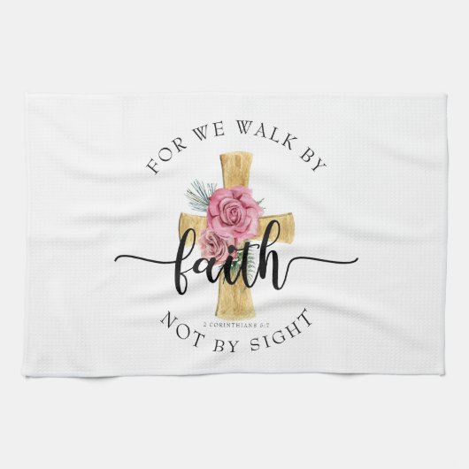 Elegant Religious Floral Cross Theedoek (Horizontaal)