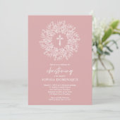 Elegant Religious Pink Cross Girl Christening Kaart (Staand voorkant)