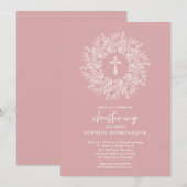 Elegant Religious Pink Cross Girl Christening Kaart (Voorkant / Achterkant)