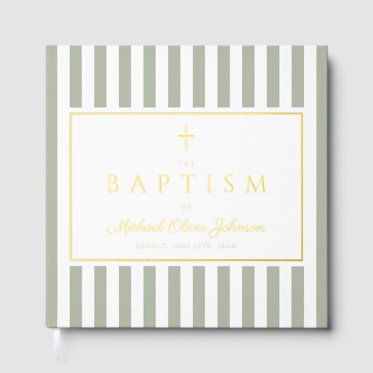 Elegant Religious Sage Green Stripes Baptism (Recto)