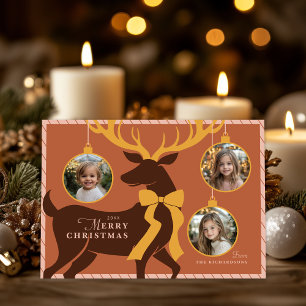 Elegant rendier 3 foto's Kerst Kaart