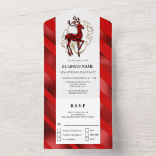Elegant rendierrood goudjaar einde diner all in one uitnodiging