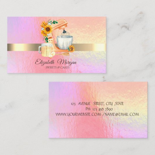 Elegant rendy holographic, Gold Stripe Mixer Visitekaartje (Voorkant / Achterkant)