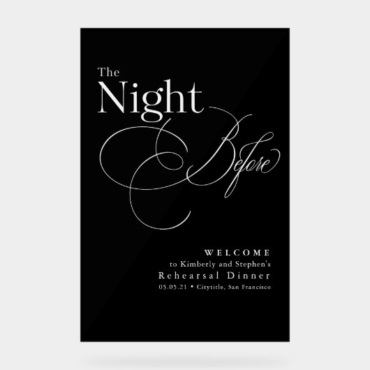 Elegant repetitie diner zwart welkom acryl bord (Voorkant)