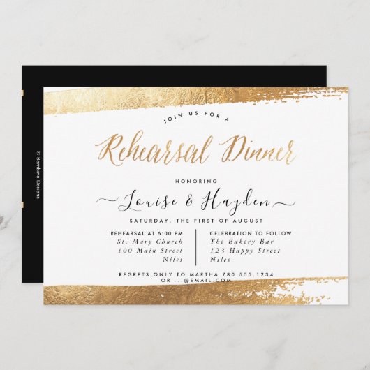 Elegant repetitiediner, faux goud + modern script aankondiging (Voorkant / Achterkant)