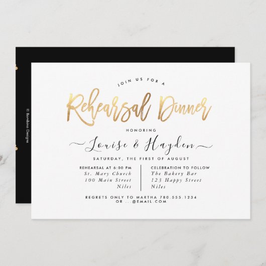 Elegant repetitief diner, Faux Gold Modern Script Aankondiging (Voorkant / Achterkant)