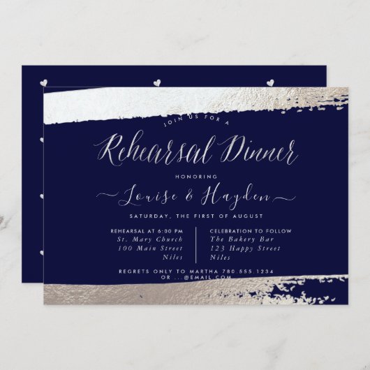 Elegant repetitief diner, Silver Brush+Script Aankondiging (Voorkant / Achterkant)