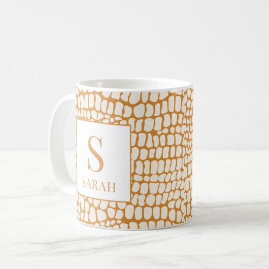 Elegant Reptile Skin Custom Initial Name Mug Koffiemok (Voorkant links)