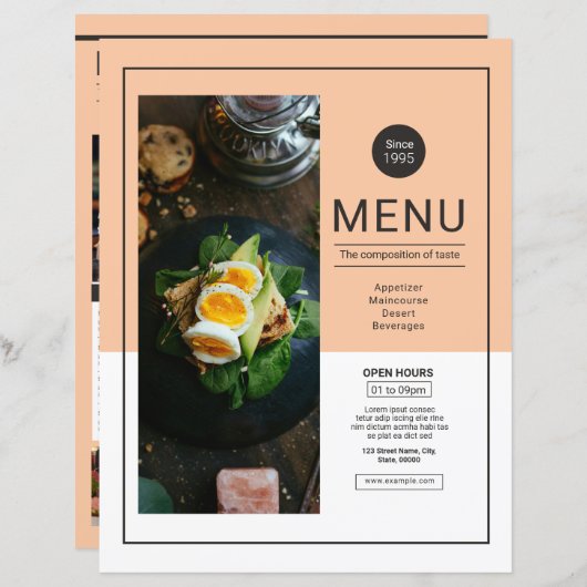 Elegant Restaurant Menu Sjabloon - Ontwerp uw Per (Voorkant / Achterkant)
