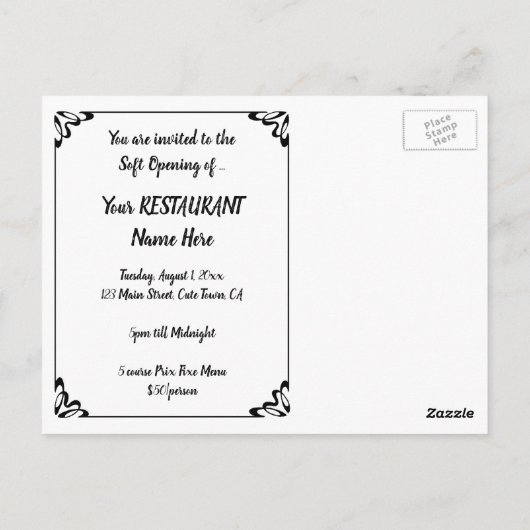  Elegant Restaurant Zachte Openingsuitnodiging Briefkaart (Achterkant)