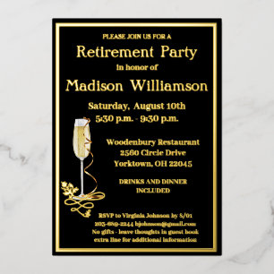 Elegant retirement Black REAL Gold Folie Uitnodiging