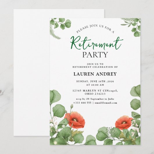 Elegant Retirement Celebration Invitation (Devant / Derrière)