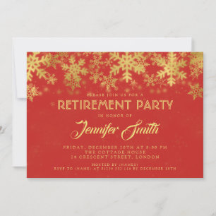 Elegant Retirement Party Gold Foil Snowflakes Red Kaart