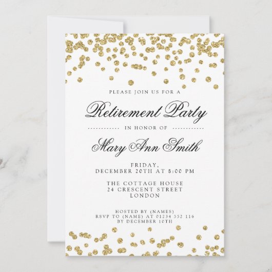Elegant Retirement Party Gold Glitter Confetti Kaart (Voorkant)