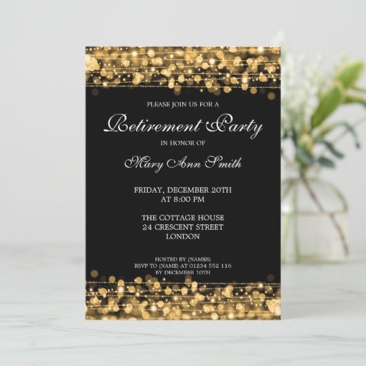 Elegant Retirement Party Gold Sparkles Kaart (Staand voorkant)