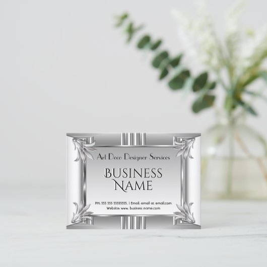 Elegant Retro Art Deco Silver Chrome Metal Visitekaartje (Staand voorkant)