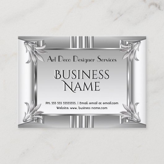 Elegant Retro Art Deco Silver Chrome Metal Visitekaartje (Voorkant)