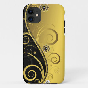 Elegant Retro Black en Gold Floral Swirl iPhone 11 Hoesje