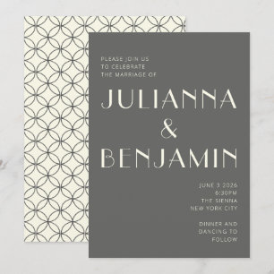 Elegant Retro Black en White Line Art Wedding Kaart