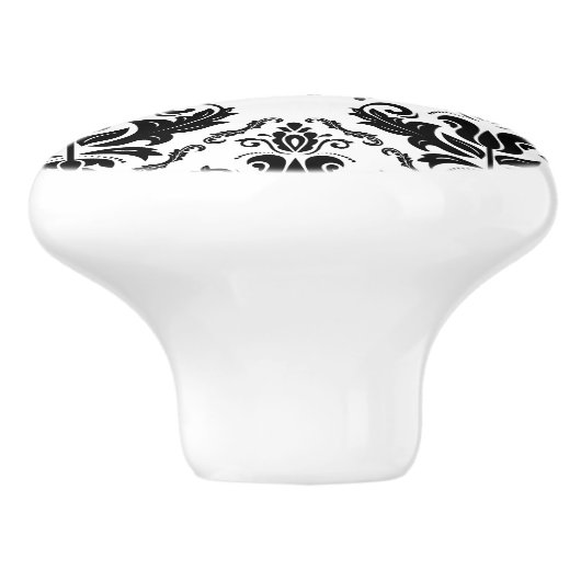 Elegant Retro Black White Damask Patroon Keramische Knop (Zijkant)