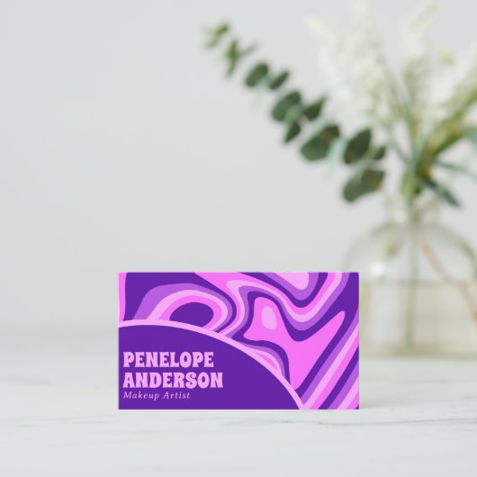 Elegant Retro Blauw Roze Abstract Boho Groovy Chic Visitekaartje (Staand voorkant)