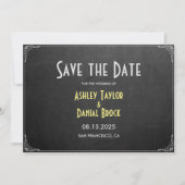 Elegant Retro Chalkboard Script Weddenschap Save The Date (Voorkant)