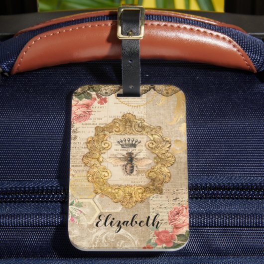 Elegant Retro Floral Decoupage Bagagelabel (Voorkant Insitu 2)