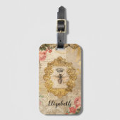 Elegant Retro Floral Decoupage Bagagelabel (Voorkant (verticaal))
