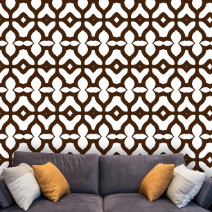 Elegant Retro Geometrisch Bruin en Wit Patroon Behang