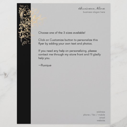 Elegant Retro Gold Flower Swirls Black Flyer (Voorkant)