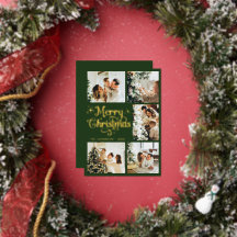 Elegant Retro Groen & Goud Prettig Kerstfeest Fami