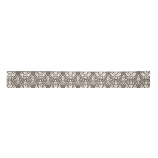 Elegant Retro Ivory Damask Brocade Brown Patroon Lint (Voorkant)