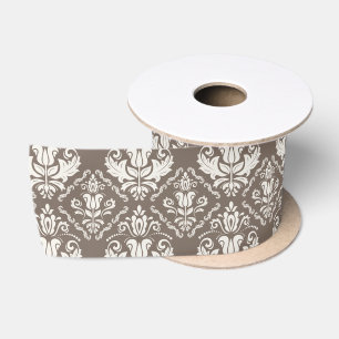 Elegant Retro Ivory Damask Brocade Brown Patroon Lint