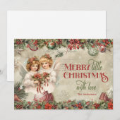 Elegant retro kerst Victoriaans Angels Feestdagenkaart (Voorkant / Achterkant)