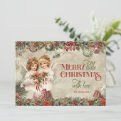 Elegant retro kerst Victoriaans Angels Feestdagenkaart (Staand voorkant)
