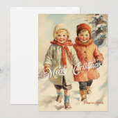 Elegant retro klassiek kinder met slee feestdagenkaart (Voorkant / Achterkant)