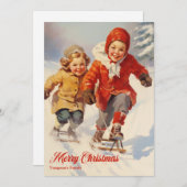 Elegant retro klassiek kinder met slee feestdagenkaart (Voorkant / Achterkant)