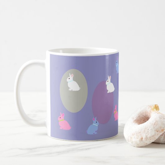 Elegant Retro Lilac Rabbit Bunny Easter Mug Koffiemok (Met donut)