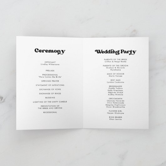 Élégant rétro noir & blanc mariage plié programme (Intérieur)