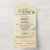 Elegant  Retro Old Rustic Stylish Wedding All In One Uitnodiging (Binnen)