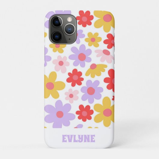 Elegant Retro Paarse Rood Modern Groovy Floral Case-Mate iPhone Case (Achterkant)