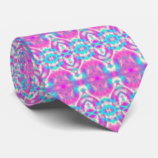 Elegant Retro Pink & Blue Uniek Abstract Patroon Stropdas (Opgerold)