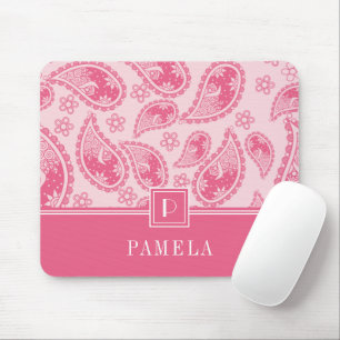 Elegant Retro Roze Paisley Patroon Monogram Muismat