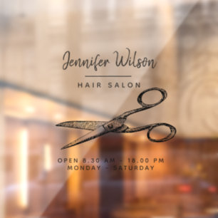 Elegant Retro schaar - Minimale hairsalon Raamsticker
