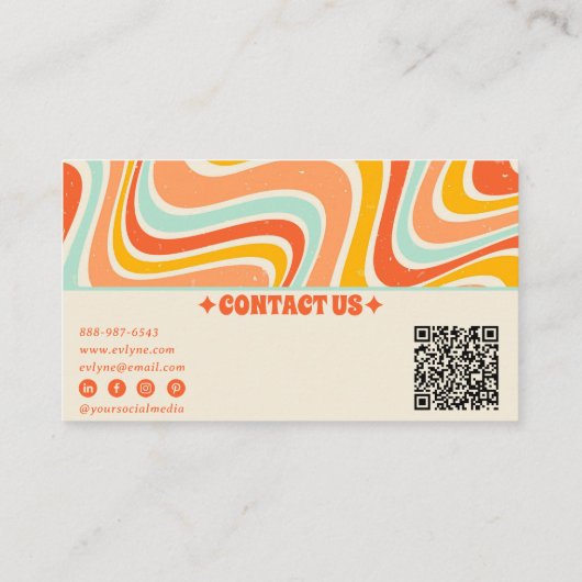 Elegant Retro Sinaasappel Blauw QR Code Boho Chic Visitekaartje (Achterkant)