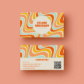 Elegant Retro Sinaasappel Blauw QR Code Boho Groov Visitekaartje