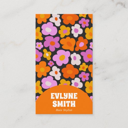 Elegant Retro Sinaasappel QR Code Boho Groovy Flor Visitekaartje (Voorkant)